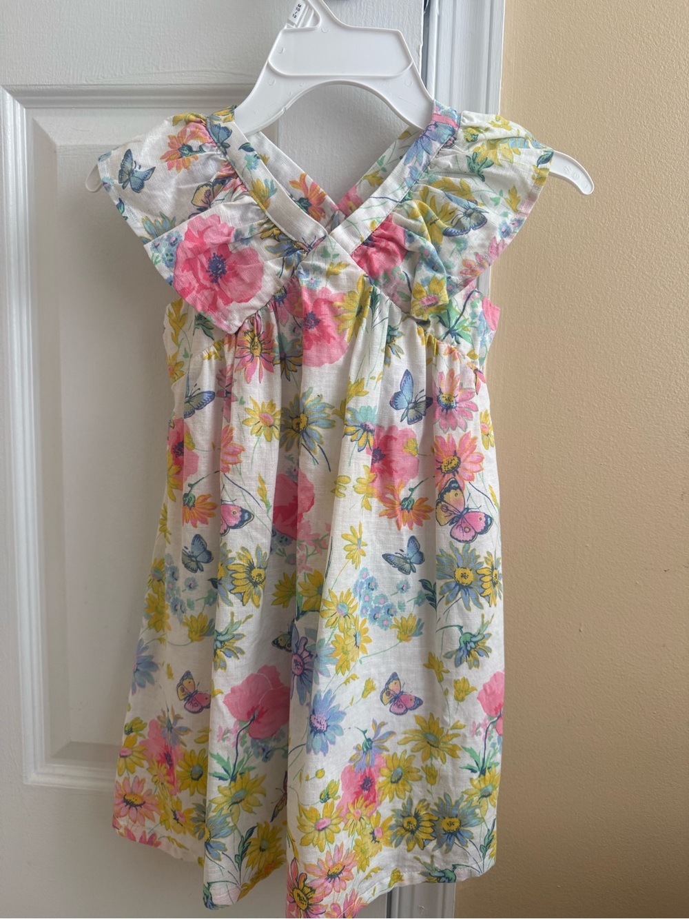 5T Girls White Floral Butterfly Sundress - Pink & Yellow
